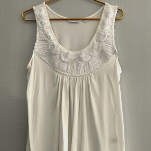 New York & Company White Tank with Distressed Floral Design
